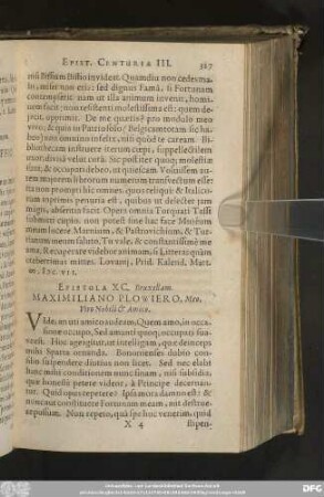 Epistola XC. Bruxellam. Maximiliano Plowiero, Meo, Viro Nobili & Amico.