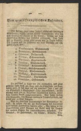 Vom neuen französischen Kalender