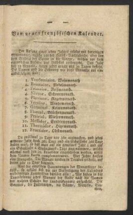 Vom neuen französischen Kalender