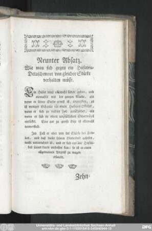 Neunter Absatz. Wie man sich gegen ein Husaren-Detaschement von gleicher Stärke verhalten müsse.