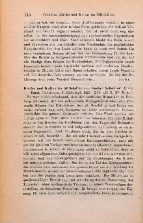 146-148 [Rezension] Schnürer, Gustav, Kirche und Kultur im Mittelalter, 1. Band