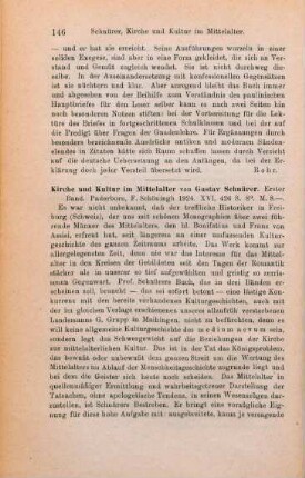 146-148 [Rezension] Schnürer, Gustav, Kirche und Kultur im Mittelalter, 1. Band