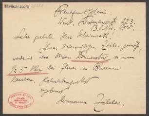 Brief an Ludwig Strecker  und B. Schott's Söhne : 13.11.1905