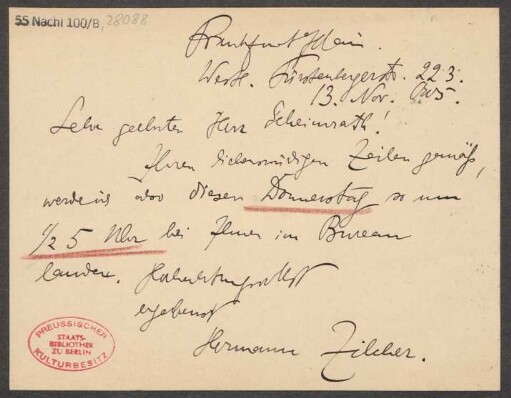 Brief an Ludwig Strecker <senior> und B. Schott's Söhne : 13.11.1905