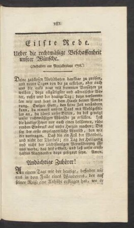 Eilfte Rede. Ueber die rechtmäßige Beschaffenheit unsrer Wünsche