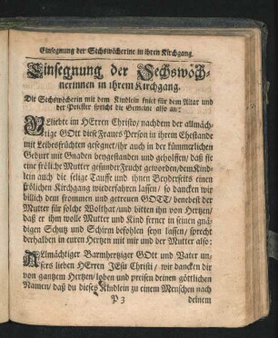 Einsegnung der Sechswöchnerinnen in ihrem Kirchgang.