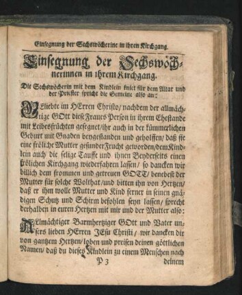 Einsegnung der Sechswöchnerinnen in ihrem Kirchgang.