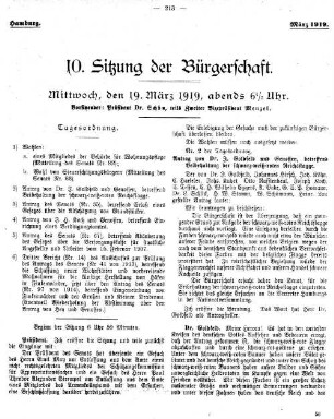 10. Sitzung der Bürgerschaft