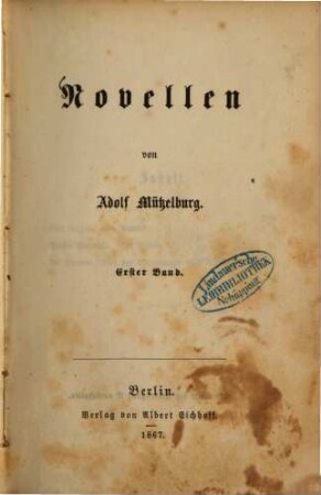 Novellen von Adolf Mützelburg, 1