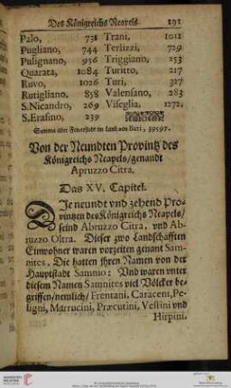 Das XV. Capitel: Von der Neundten Provintz des Königreichs Neapels / genandt Apruzzo Citra