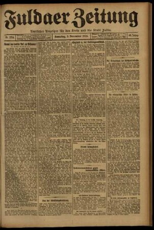 Erste Ausgabe vom Samstag, den 03. Dezember 1921.