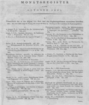 Monatsregister vom October 1831