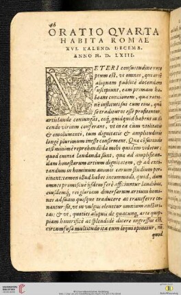Oratio Qvarta. Habita Romae XVI. Kalend. Decemb. Anno M.D. LXIII