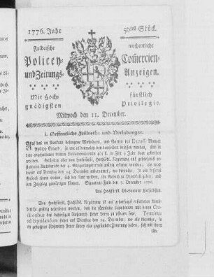 50tes Stück, Ausgabe vom 11. December 1776