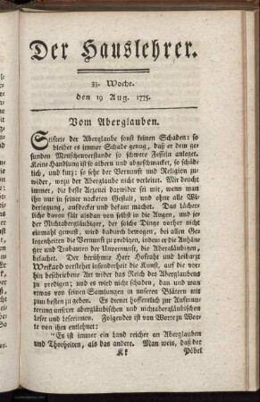 33. Woche, d. 19. Aug. 1775