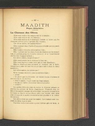 Maadith. Pages détachées. La Chanson de Olives.