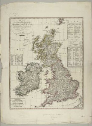 Charte der vereinigten Königreiche Grosbritanien und Ireland : nach den neuesten Berichtigungen und astronomischen Ortsbestimmungen entworfen auf der Sternwarte Seeberg, bey Gotha