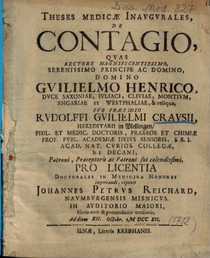 Theses Medicae Inavgvrales, De Contagio