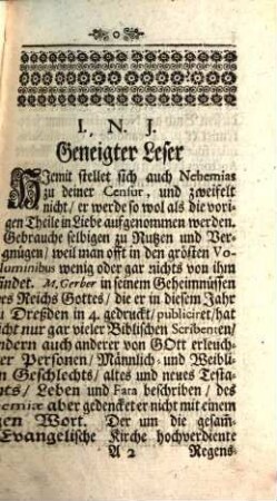 Lebens-Beschreibungen Der Biblischen Scribenten. 5, ... Davon Der I. Theil praesentiret Personalia Nehemiae