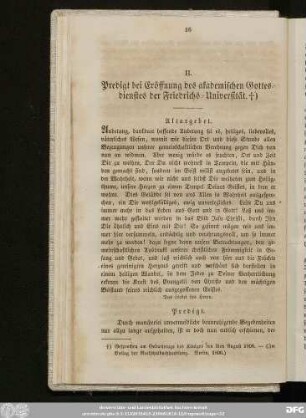 II. Predigt bei Eröffnung des akademischen Gottesdienstes der Friedrichs-Universität.