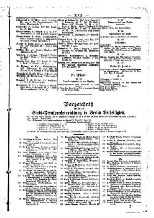 Verzeichniß der bei der Stadt= Fernsprecheinrichtung in Berlin Betheiligten