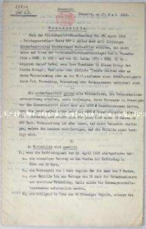 Sammlung hektografierter Abschriften von Dokumenten zur Wochenhilfe für schwangere Frauen und junge Mütter, deren Männer im Kriegseinsatz sind