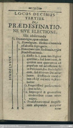 Locus Decimus Tertius. De Praedestinatione Sive Electione