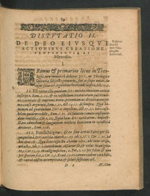 Disputatio II. De Deo Eiusque Actionibus Creatione Providentia Et Miraculis. Respon. Joachimus Henningius
