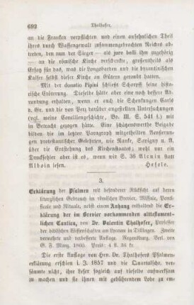 692-704 [Rezension] Thalhofer, Valentin, Erklärung der Psalmen mit besonderer Rücksicht auf deren liturgischen Gebrauch im Brevier, Missale, Pontificale und Rituale