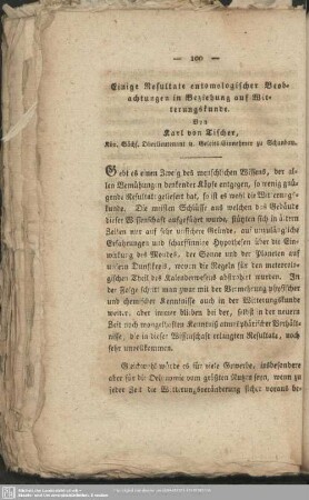 Einige Resultate entomologischer Beobachtungen in Beziehung auf Witterungskunde