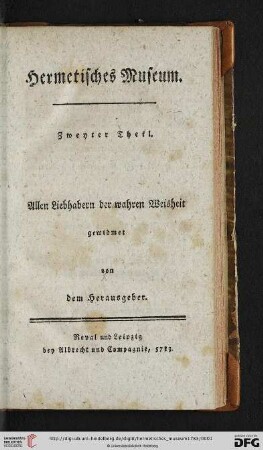2: Hermetisches Museum: allen Liebhabern der wahren Weisheit