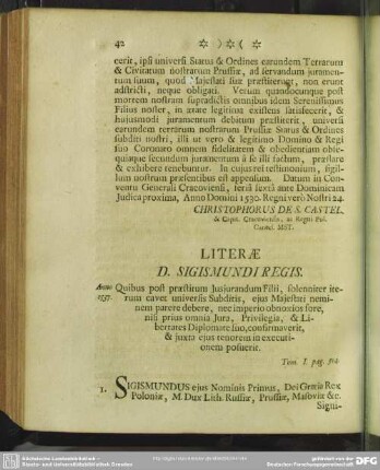 Literae D. Sigismundi Regis ... Tom. I. pag. 514.