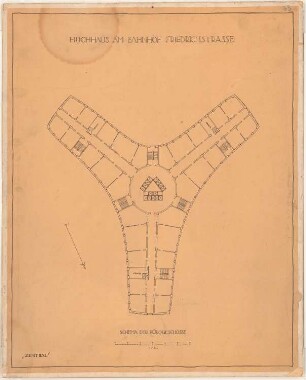 Hochhaus am Bahnhof Friedrichstraße, Berlin: Grundrissschema der Bürogeschosse 1:200