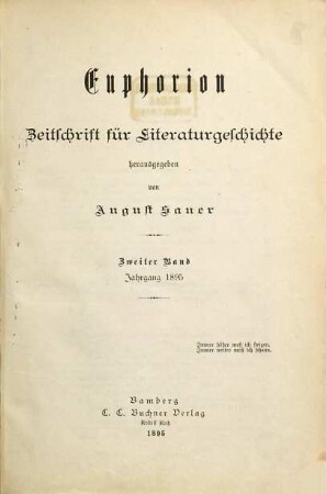 Euphorion : Zeitschrift für Literaturgeschichte. 2. 1895