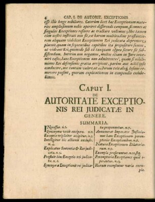 Caput I. De Autoritate Exceptionis Rei Iudicatae In Genere.