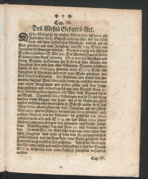 Cap. III. Des Meßiä Geburts-Art