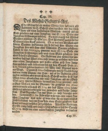Cap. III. Des Meßiä Geburts-Art
