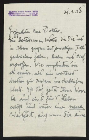 Brief von Helene Berg und Alban Berg an Gerhart Hauptmann