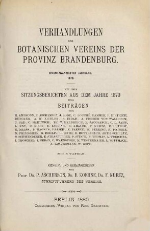 Verhandlungen des Botanischen Vereins der Provinz Brandenburg. 21. 1879 (1880)