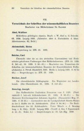 VII. Verzeichnis der Schriften der wissenschaftlichen Beamten