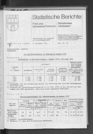 Die Hochbautätigkeit in Hamburg im August 1975 : Lfd. Nr. 26