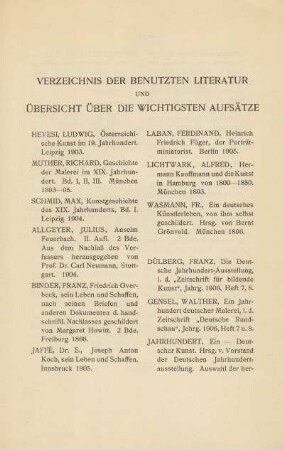 Verzeichnis der benutzten Literatur und Übersicht über die wichtigsten Aufsätze