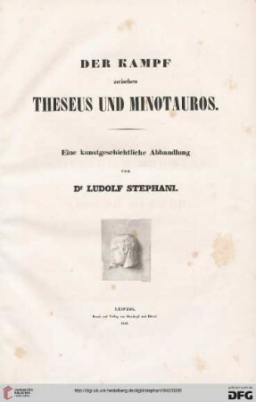Der Kampf zwischen Theseus und Minotaurus : eine kunstgeschichtliche Abhandlung