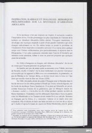 Inspiration, Kabbale Et Dialogues : Remarques Préliminaires Sur La Mystique D՚Abraham Aboulafia