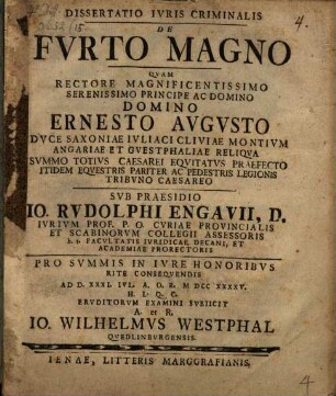 Dissertatio Ivris Criminalis De fvrto Magno