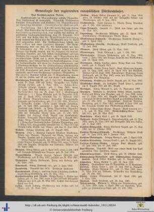 Genealogie der regierenden europäischen Fürstenhäuser.