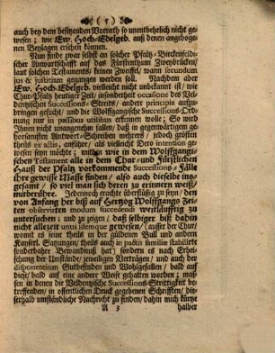 Copia Schreibens an einen Ministrum eines Fürstlichen Hoffs, Sub dato Straßburg den 26. Januarii 1722. Des Chur- und Fürstl. Hauszes der Pfaltz Succession überhaupt, Insonderheit aber Die Künfftige Erb-Folge im Fürstenthum Zweybrücken betreffend