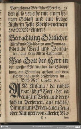 Betrachtung Göttlicher Werck und Wolthaten am Sonntag