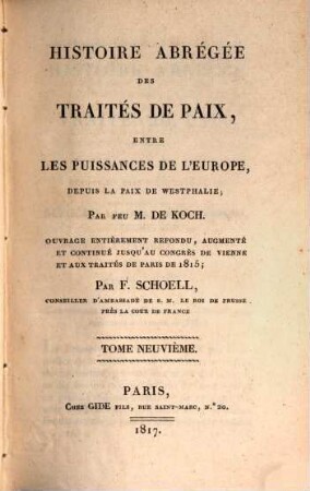 Histoire abrégée des traités de paix entre les puissances de l'Europe, depuis la Paix de Westphalie, 9