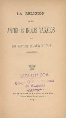 La religión de los antiguos indios tagalos